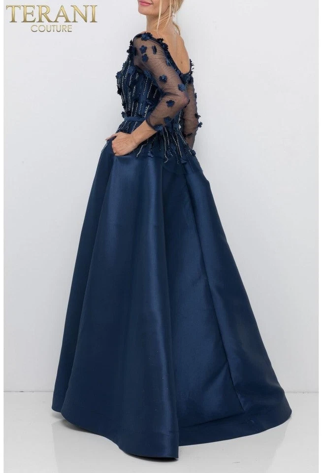 Vestido largo formal Terani Couture 1921M0746D en azul marino talla 2 nuevo sin etiquetas Foto 2 de 4