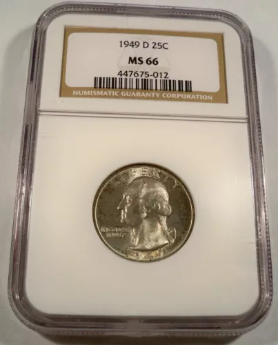 1949-D NGC MS66 WASHINGTON QUARTER MS 66 NICE TONE 25c