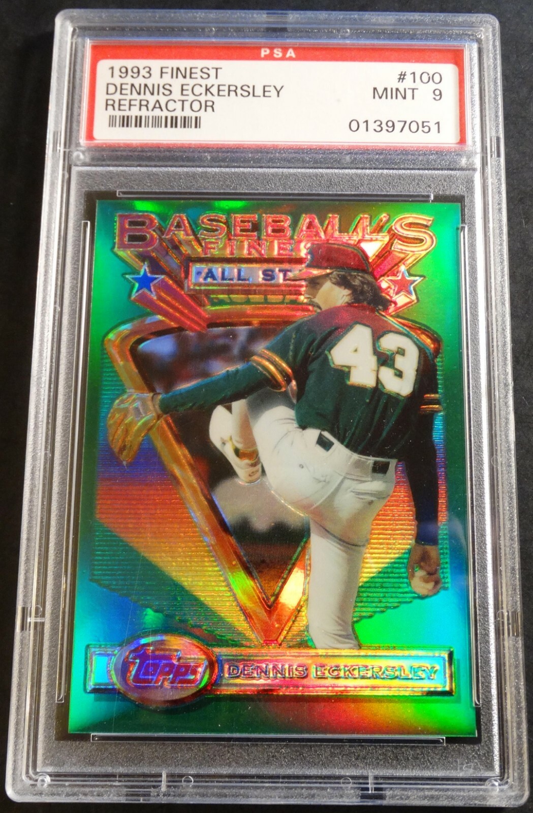 1993 DENNIS ECKERSLEY TOPPS FINEST REFRACTOR #100 PSA 9 A'S HOF (100)