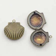 Seashell Locket Pendant Antiqued Bronze Prayer Locket Wish Box Charm Nautical