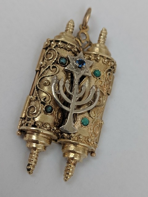 14K YELLOW GOLD TORAH STAR OF DAVID MENORAH TEN COMMANDMENTS PENDANT | eBay