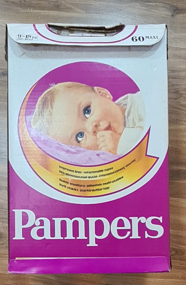 Vintage 1980s PAMPERS empty box for 60 diapers 9-18kgs for
