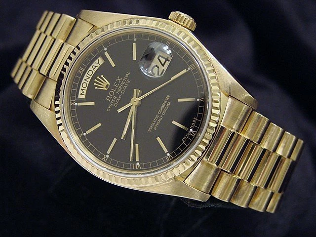 Reloj Rolex Day-Date President 18038 para hombre de oro amarillo sólido de 18 quilates con esfera negra