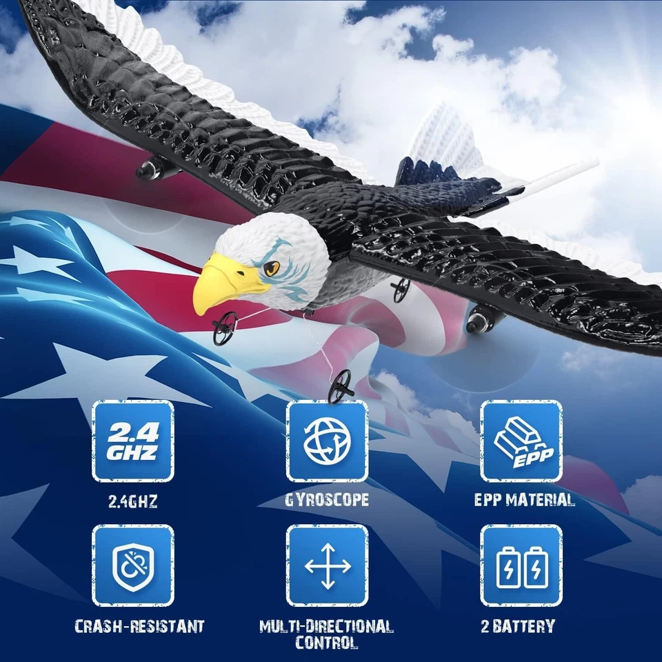 Realistic Remote Control Bald Eagle Airplane with 2 Batteries & 22-Min Flight - Image 4 of 4