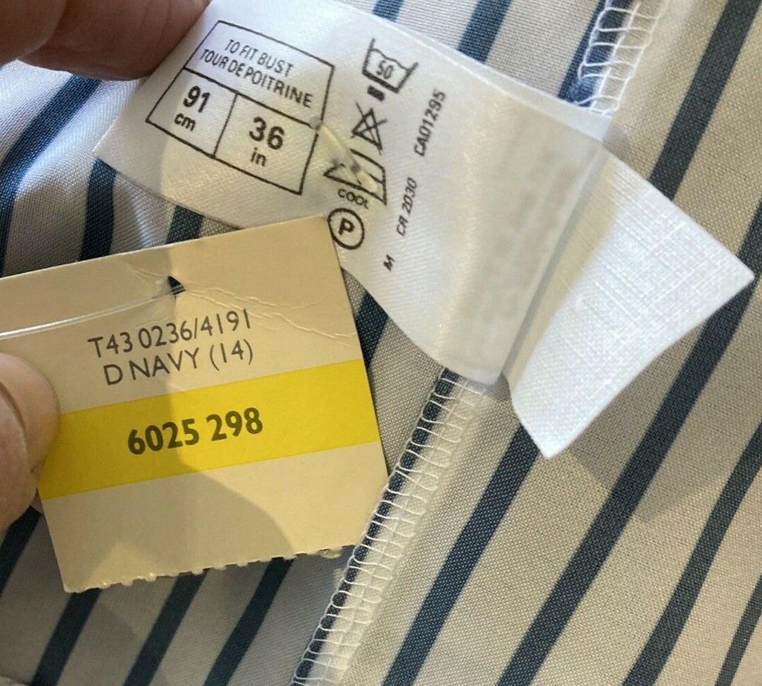 1980s Vintage French Navy/White Striped St Michael Blouse/Shirt Size 14 UK, BNWT 8