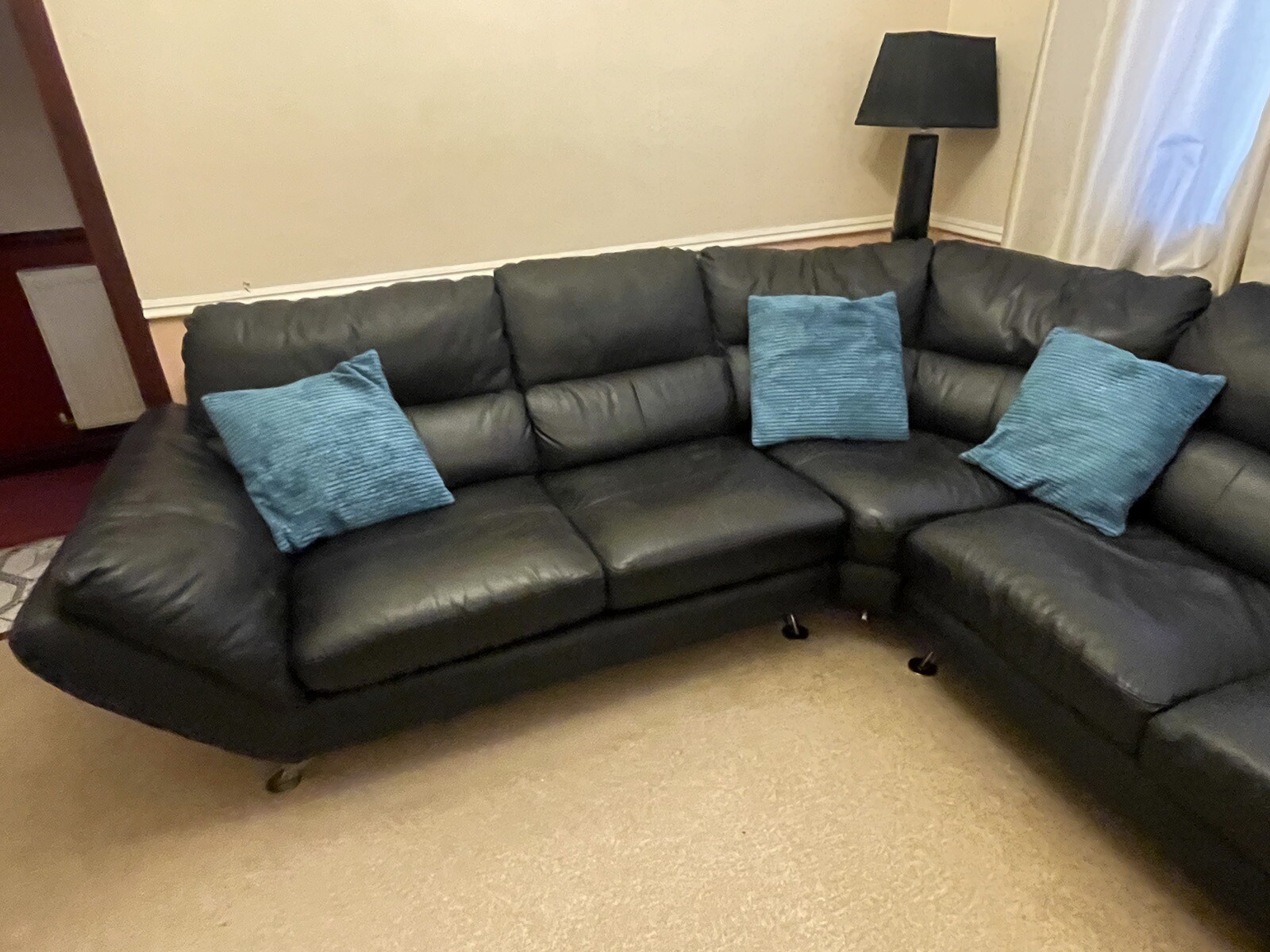 Black Contemporary Leather Sofa. eBay