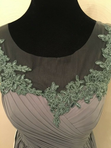 Vestido de Noche Renz Novia para Mujer Pequeño Gris Chifón Sin Mangas Encaje Aplique - Imagen 2 de 8
