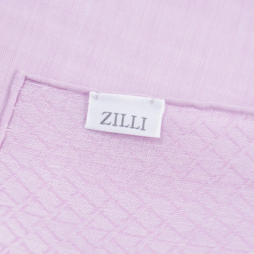 Zilli Lilac Pink Superfine Cotton Pocket Square with Woven Monogram Border - Image 3 of 4