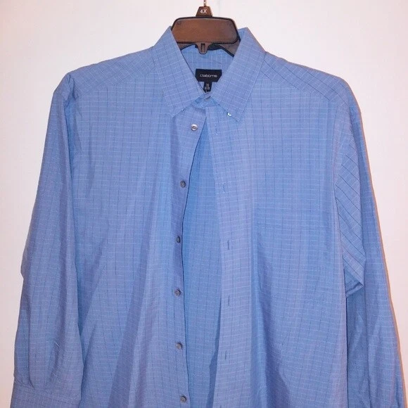 Camisa Claiborne Para Hombres Con Botones 16 32/33 Grande Manga Larga Azul A Cuadros Foto 3 de 4