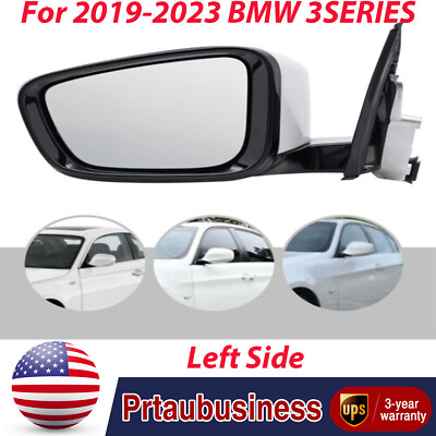 White Left Driver Side Mirror For BMW 3SERIES 2019-2023 + Turn Signal LED Light