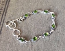 Natural Peridot Gemstone Chain Bracelet 925 Sterling Silver Indian Jewelry