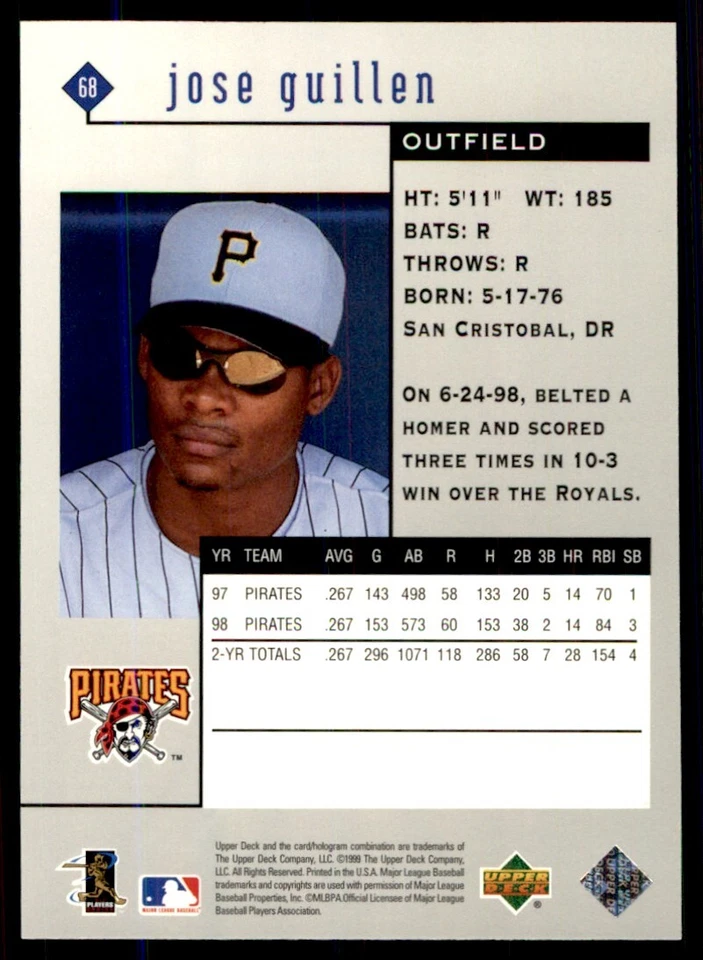 1999 Upper Deck Black Diamond Jose Guillen Pittsburgh Pirates #68 - Image 2 of 2