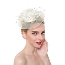 Women Flower Fascinator Hat Wedding Bridal Fascinators Tea Party One Size Beige