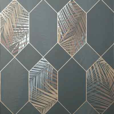 Fine Decor Miami geometrische Blätter anthrazit Kupfer Tapete FD42833