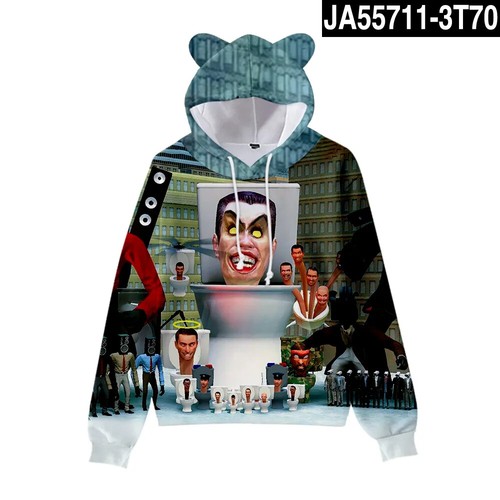 Skibidi Toilet Kids Hoodie Sweatshirt Streetwear Cat Ear Pullover Hooded Jacket - Picture 17 of 42