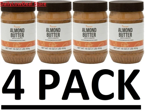 4 PACK - Almond Butter Smooth Unsalted Gluten Free Non GMO 16 oz Total 64 oz