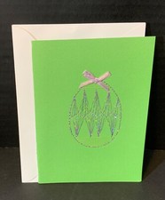 Handmade Easter Card UNUSED Sewn Egg Iridescent Thread Real Ribbon Bow Blank