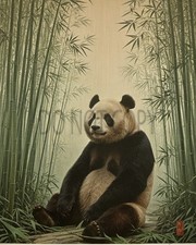 Giant Panda Bamboo Forest Misty Serene Chinese Style Art Print