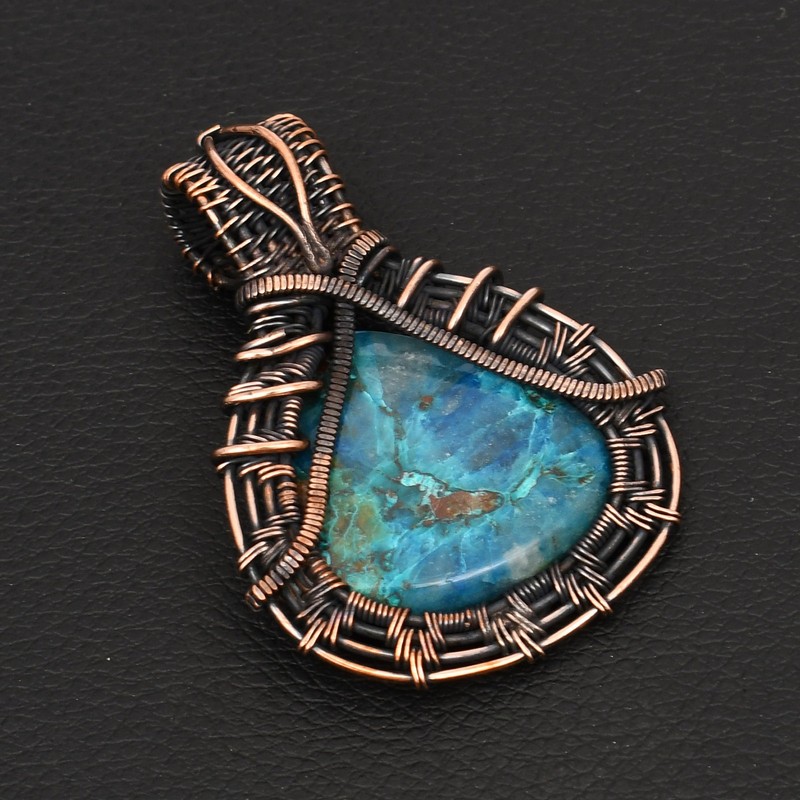 Azurite Gemstone Ethnic Handmade Copper Wire Pendant Jewelry Gift 2.24" AP-37970