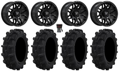 MSA Radar 14'' Wheels Gloss Black 27'' Mud XC Tires Yamaha Grizzly Rhino