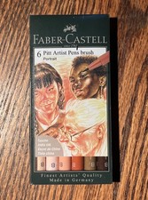 Faber Castell Pitt Artist Pens, 6 Piece Brush Nib Portrait Set, India Ink