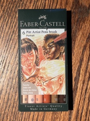 Faber Castell Pitt Artist Pens, 6 Piece Brush Nib Portrait Set, India Ink