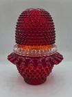 Fenton for LG Wight Fairy Lamp 3 Piece Hobnail Ruffle Ruby Red Glows Orange