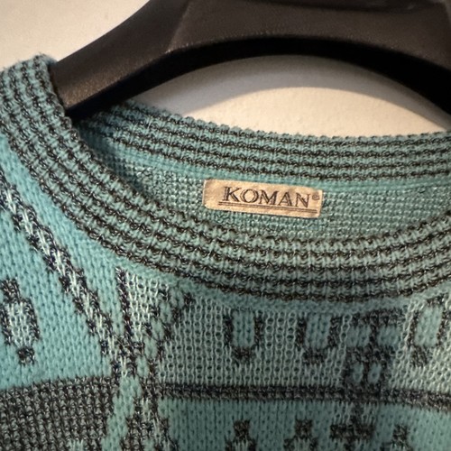 Vintage 1980's Koman Retro Aqua Blue Black Sweater Sweater Xl Y2K vibe - Picture 2 of 8