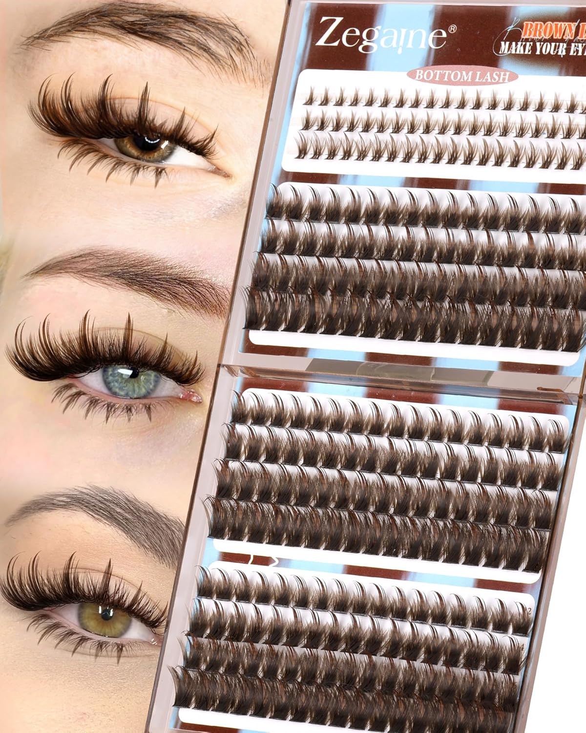 Brown Cluster Lashes with Spikes Individual Eyelashes Manga Lashes with Bottom L