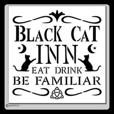 12 X 12 reusable craft STENCIL Black Cat Inn sign Halloween/Witch/triquetra/moon