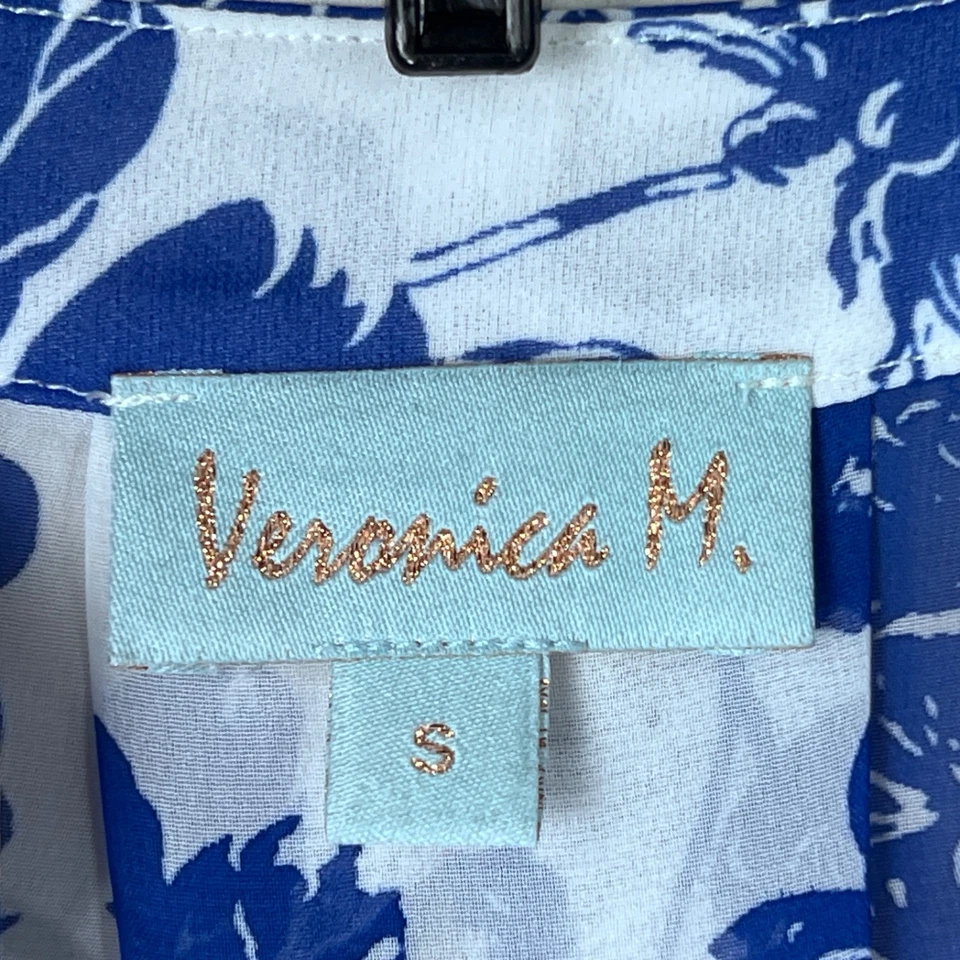 Blusa Veronica M Top Mujer S Azul Floral Imitación Envoltura Gasa Corbata Cuello Manga Larga Foto 4 de 4