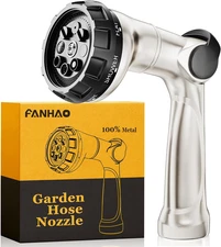 FANHAO Professional Heavy Duty Garden Hose Nozzle, 100% Metal Thumb Control Wate