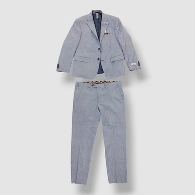 Ben Sherman Men's Blue Check Slim-Fit 2-Piece Jacket Pants Suit Size 46S 40W