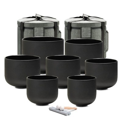 432HZ 6-12 Inch Set of 7 Chakra Black Frosted Quartz Crystal 