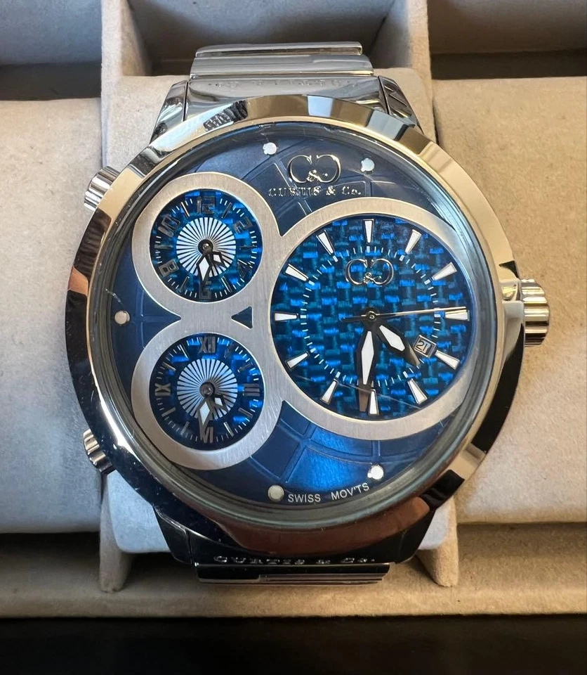 Reloj de cuarzo Curtis & Co Big Time World 50 mm para hombre, esfera azul, diamante, usado Foto 4 de 4