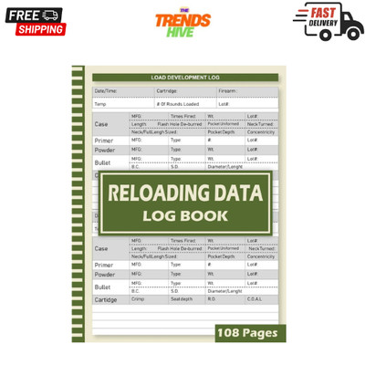 Reloading Data Log Book: Ammo Reloading Record Book for Tracking Ammunition Hand