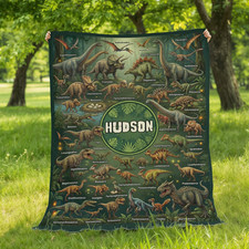 Personalized Dinosaur Educational Mink Touch Blanket Kid Birthday Christmas Gift