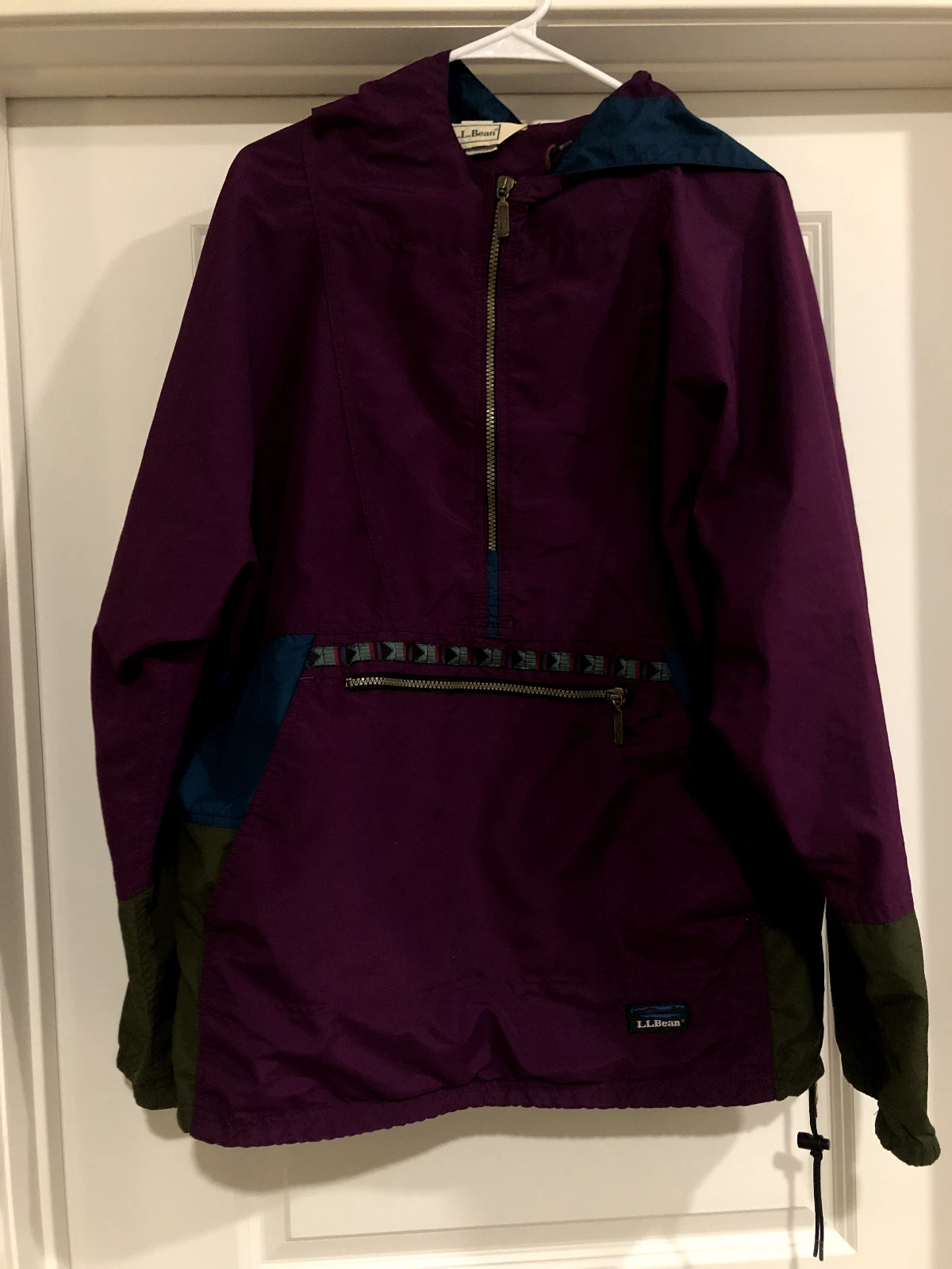 LL Bean Vintage 1/2 Zip Windbreaker Jacket - Purple/Blue/Green, Size Large