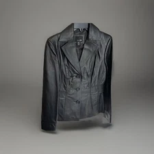 East 5th Womens Genuine Leather Moto Blazer Jacket Small Black Grunge Casual