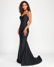 Say Yes Juniors' Studded Cowlneck Ruched Floor-Sweeping Gown 4106 Size 0