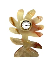 Green Onyx Quartz, Flower Shape Table / Desk  / Nightstand Clock