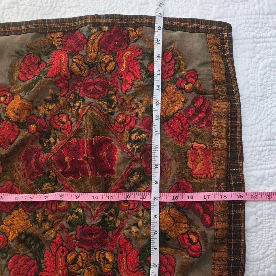 Funda de Almohada Floral Bordada Vintage Hecha a Mano A Cuadros Pájaros Floral Boho Foto 4 de 4