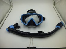 NICE CRESSI WIDE VIEW PANO 3 BLACK AND BLUE SCUBA DIVE MASK AND SNORKEL SET