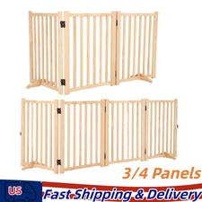 Extra Wide Dog Gate 24"/36" Foldable Wood Indoor Pet Door Safety Fence 3/4 Panel