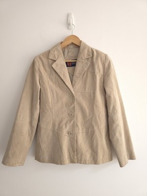 Hudson Womens 3 Button Collared 100% Leather Jacket Long Sleeve Stone - Size 12