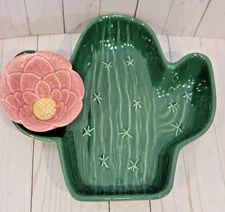 Vintage Treasure Craft Cactus Chip & Dip Serving Tray And Bowl - MADE IN USA
