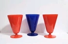 Vintage Anchor Hocking Fired-on Opaque Red & Blue Footed Tea Glasses ☆Set Of 3