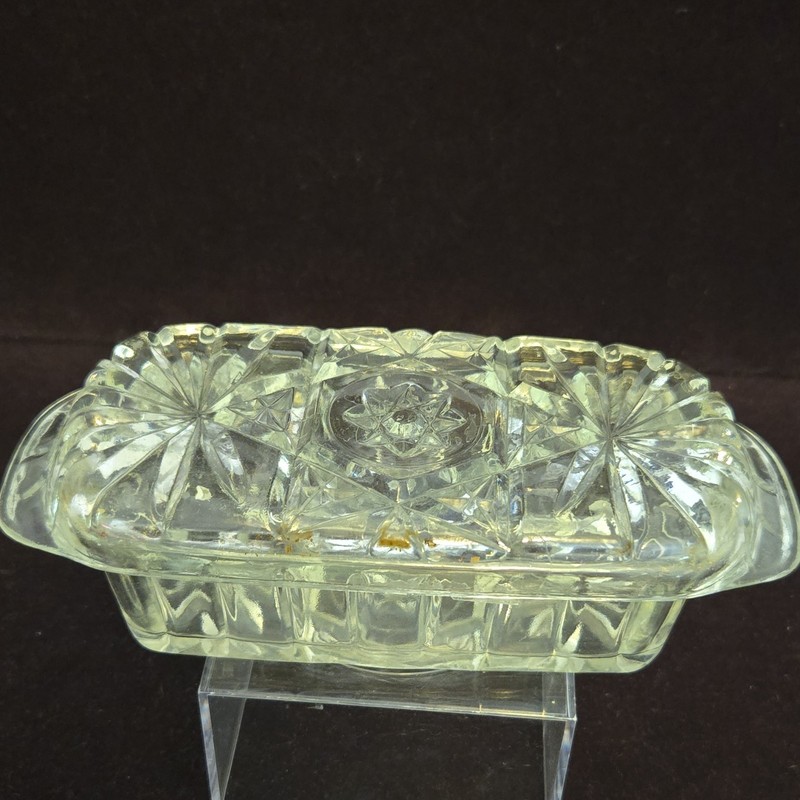 Clear Cut Glass Butter Dish Covered Dish w/ Lid, Rectangular 7x4x2 in