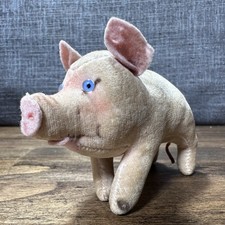 Vintage STEIFF JOLANTHE PIG Pink Mohair Velvet BLUE GLASS EYES 4.5 Long