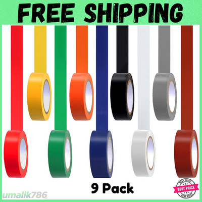 9 Pack Coloured Electrical Tape, Electrical Tape Colours Water, Sun, and Oil Res